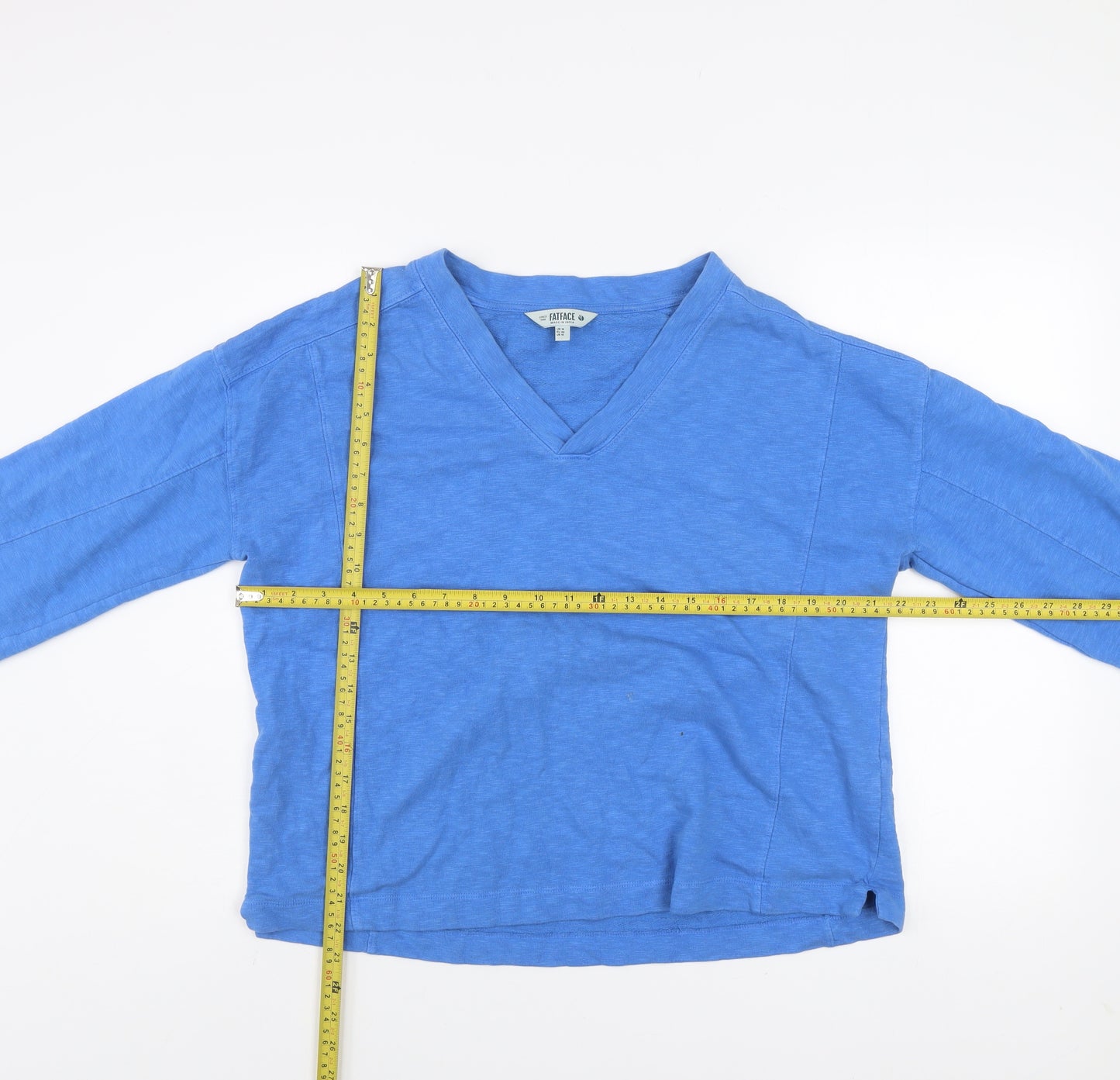 FatFace Womens Blue V-Neck Long Sleeve Cotton Pullover UK 14