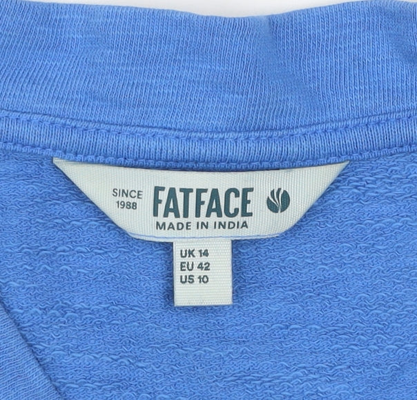 FatFace Womens Blue V-Neck Long Sleeve Cotton Pullover UK 14