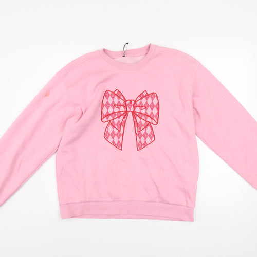 Threadbare Womens Pink Bow Graphic Pullover Sweatshirt UK 12
