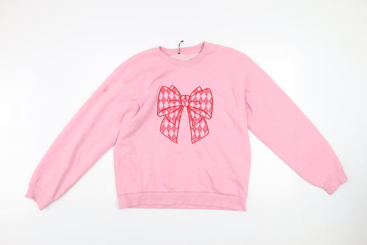 Threadbare Womens Pink Bow Graphic Pullover Sweatshirt UK 12