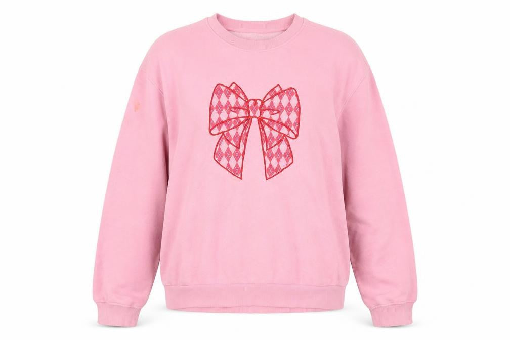 Front view of Threadbare women’s pink bow graphic pullover sweatshirt uk 12