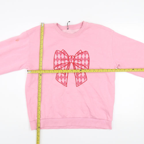 Threadbare Womens Pink Bow Graphic Pullover Sweatshirt UK 12