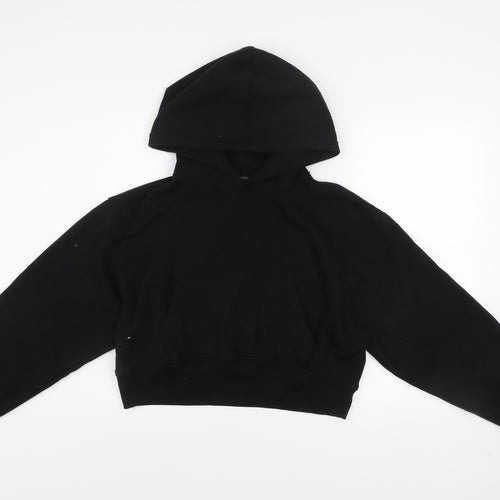 Zara Women Black Cropped Pullover Hoodie Size L Relaxed Fit