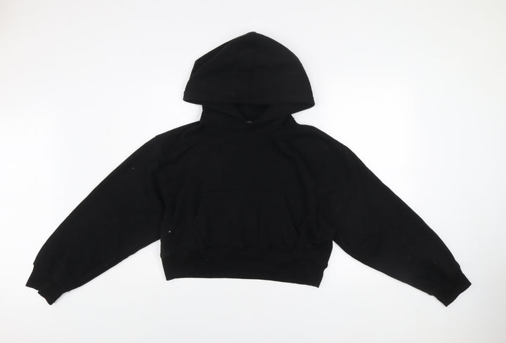 Zara Women Black Cropped Pullover Hoodie Size L Relaxed Fit