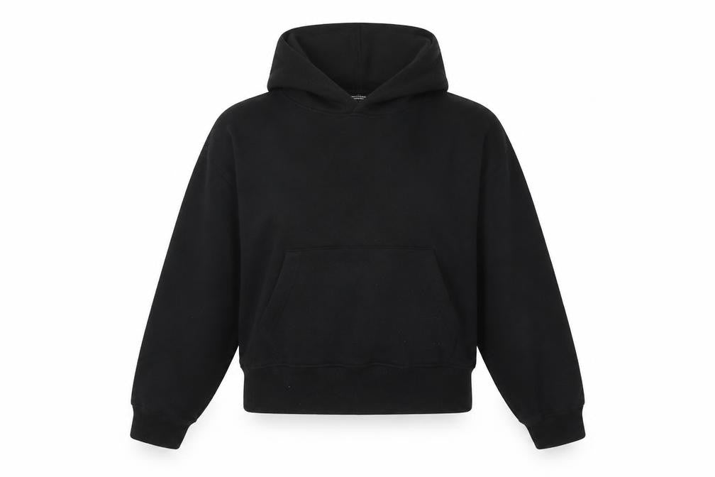 Front view of Zara Women Black Cropped Pullover Hoodie, size L, Relaxed Fit