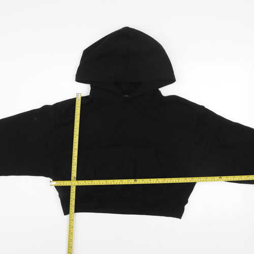 Zara Women Black Cropped Pullover Hoodie Size L Relaxed Fit
