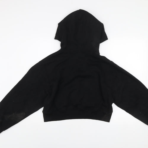 Zara Women Black Cropped Pullover Hoodie Size L Relaxed Fit