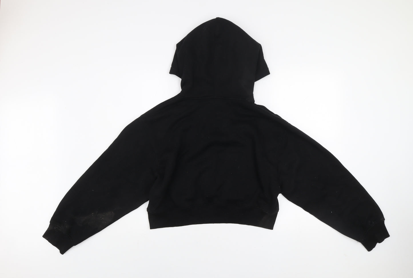 Zara Women Black Cropped Pullover Hoodie Size L Relaxed Fit