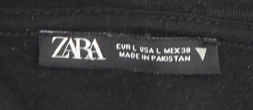 Zara Women Black Cropped Pullover Hoodie Size L Relaxed Fit