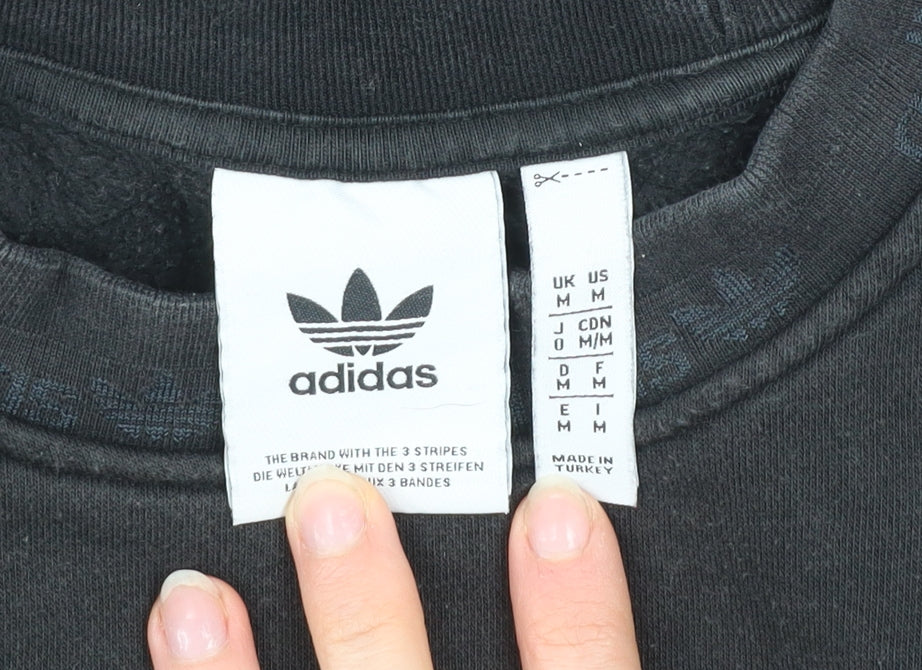 Adidas Men's Black Crew Neck Sweatshirt Size M Cotton Blend Casual