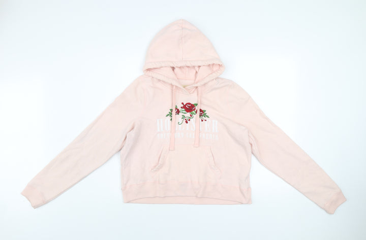 Hollister Women Pink Embroidered Floral Pullover Hoodie Size M