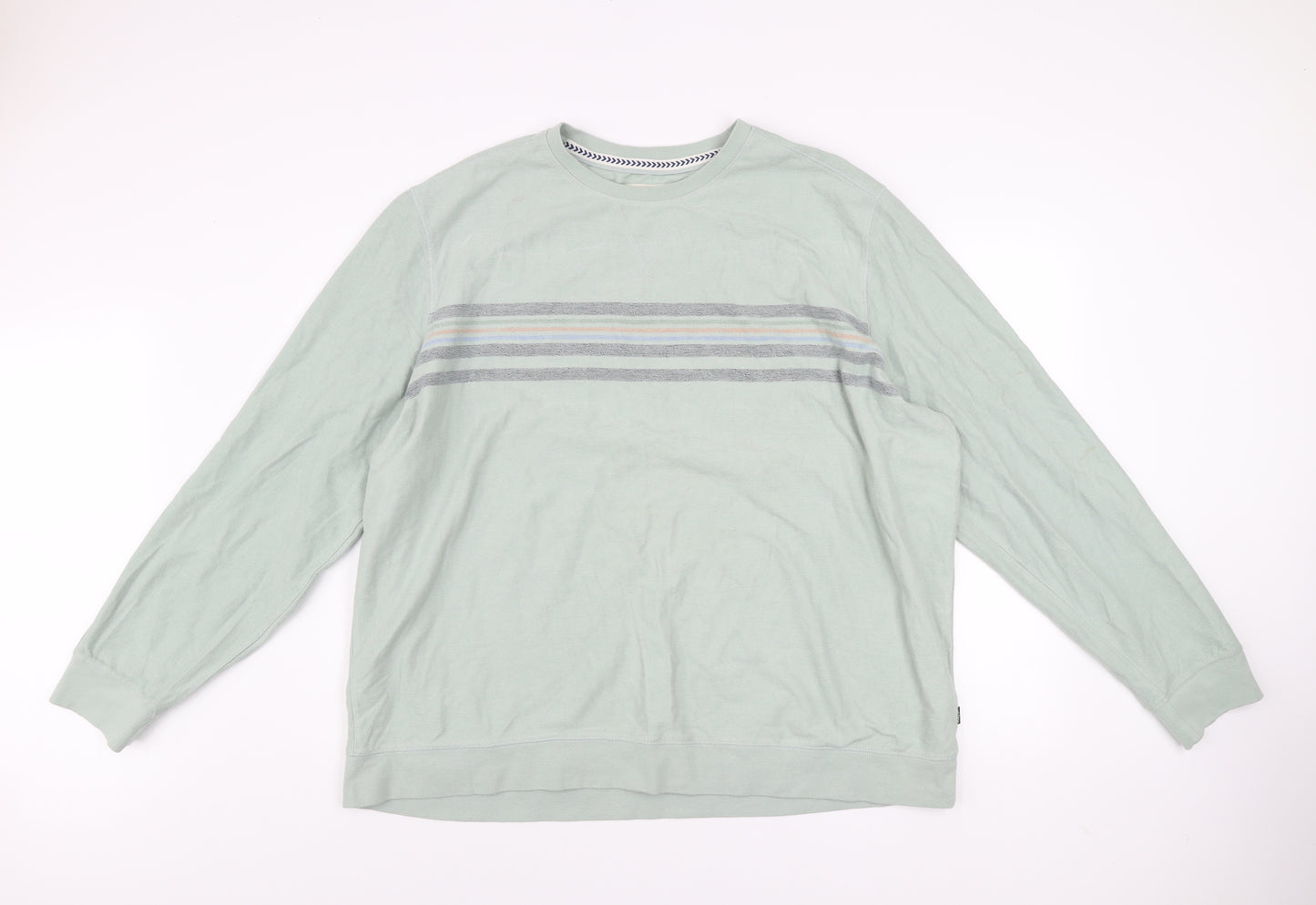 Fat Face Mens Green 3XL Striped Crew Neck Cotton Sweatshirt