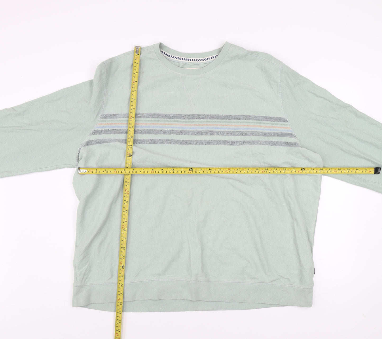 Fat Face Mens Green 3XL Striped Crew Neck Cotton Sweatshirt