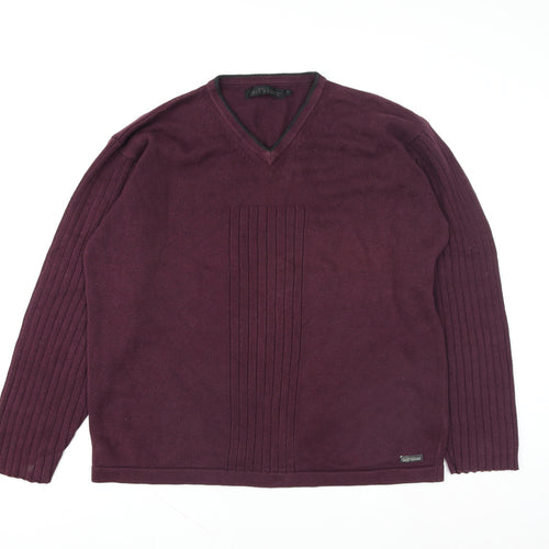 Jeff Banks Men’s Purple Cotton V-Neck Jumper L Classic Fit