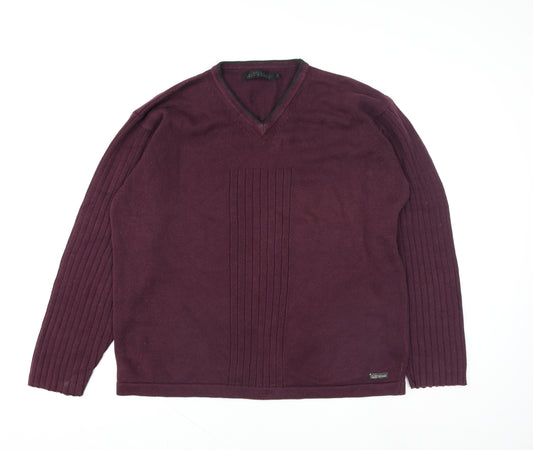 Jeff Banks Men’s Purple Cotton V-Neck Jumper L Classic Fit