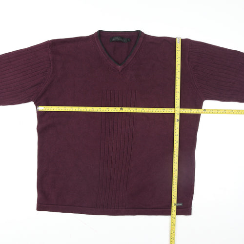 Jeff Banks Men’s Purple Cotton V-Neck Jumper L Classic Fit