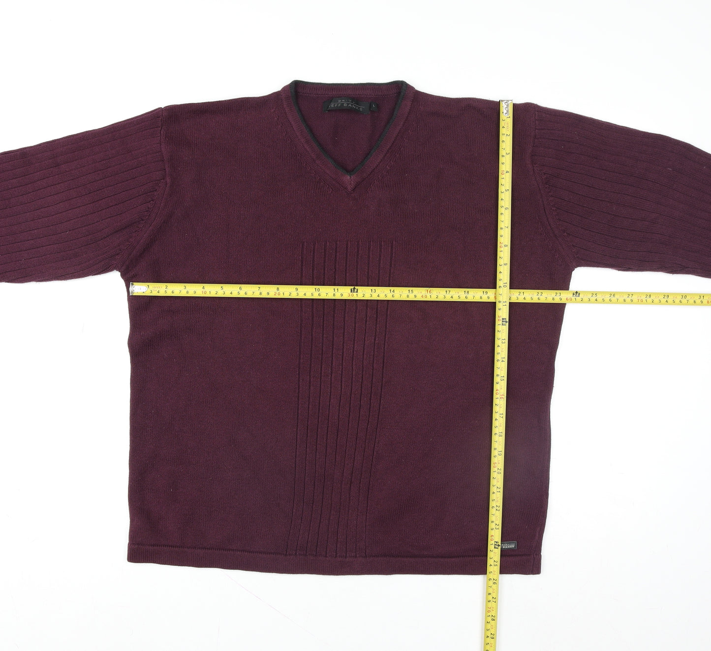 Jeff Banks Men’s Purple Cotton V-Neck Jumper L Classic Fit
