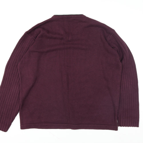 Jeff Banks Men’s Purple Cotton V-Neck Jumper L Classic Fit