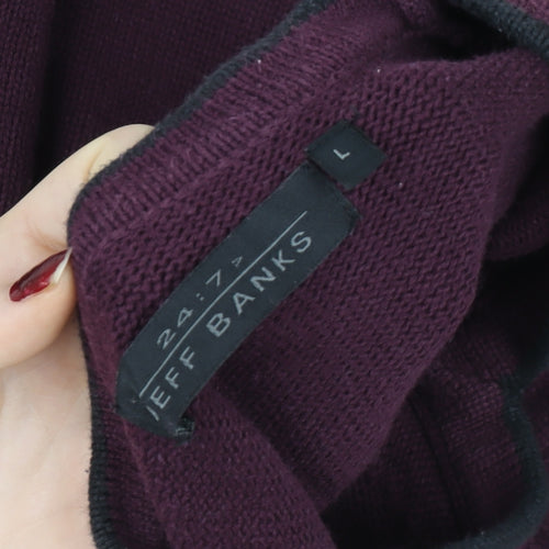 Jeff Banks Men’s Purple Cotton V-Neck Jumper L Classic Fit