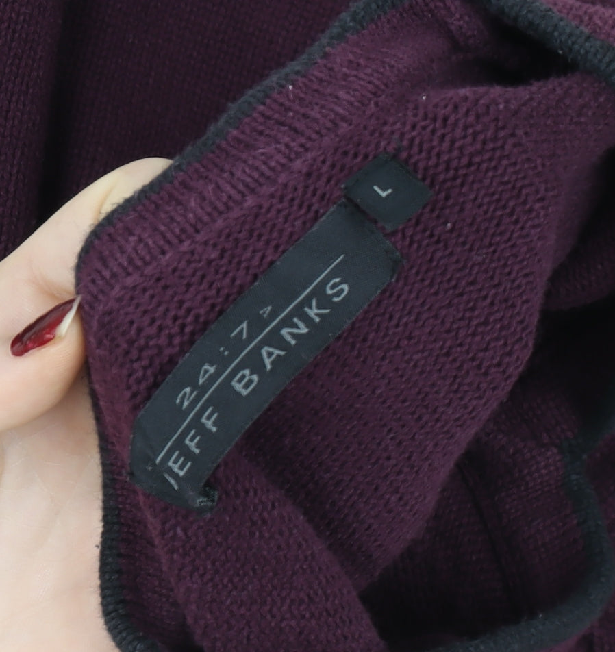 Jeff Banks Men’s Purple Cotton V-Neck Jumper L Classic Fit