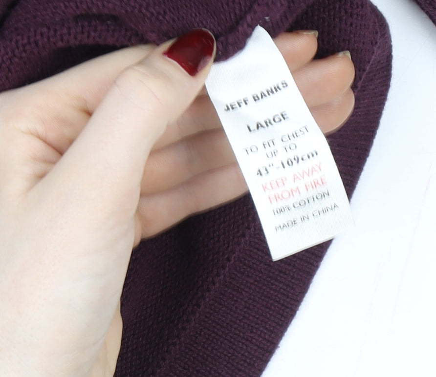 Jeff Banks Men’s Purple Cotton V-Neck Jumper L Classic Fit