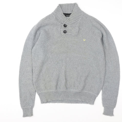 Junk de Luxe Men Grey XL Chunky Knit Mohair Henley Jumper