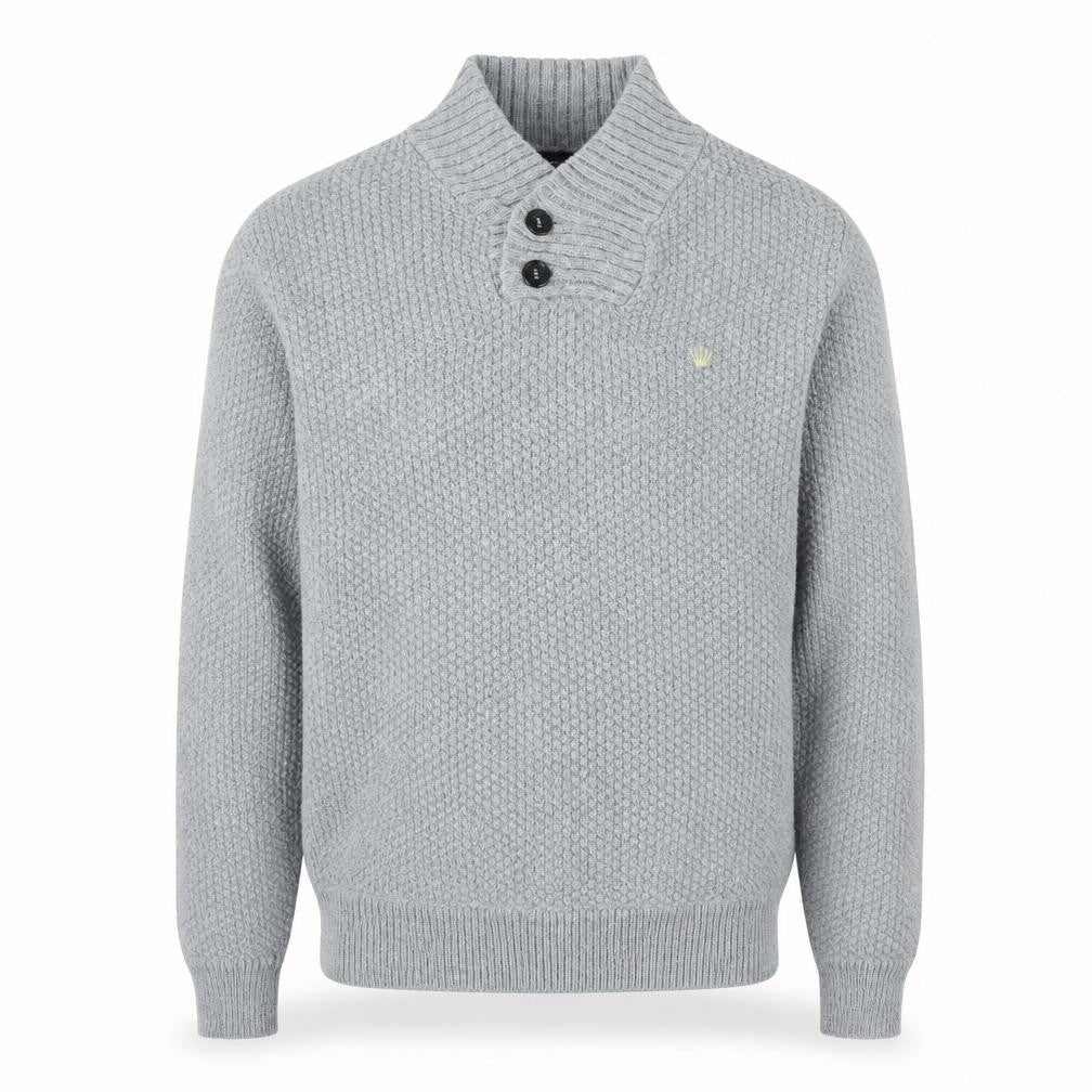 Junk de Luxe Men Grey XL Chunky Knit Mohair Henley Jumper