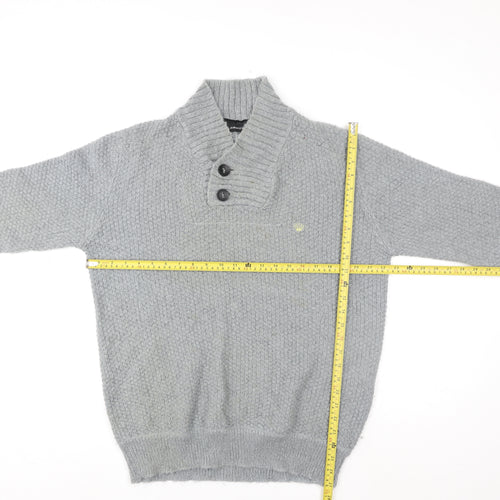 Junk de Luxe Men Grey XL Chunky Knit Mohair Henley Jumper