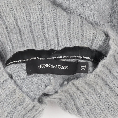 Junk de Luxe Men Grey XL Chunky Knit Mohair Henley Jumper