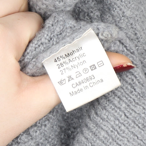 Junk de Luxe Men Grey XL Chunky Knit Mohair Henley Jumper