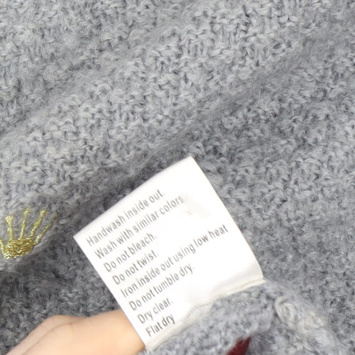 Junk de Luxe Men Grey XL Chunky Knit Mohair Henley Jumper