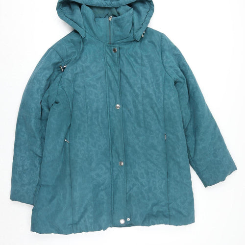 Finesse Women’s Blue Animal Print Hooded Parka Coat Size 20