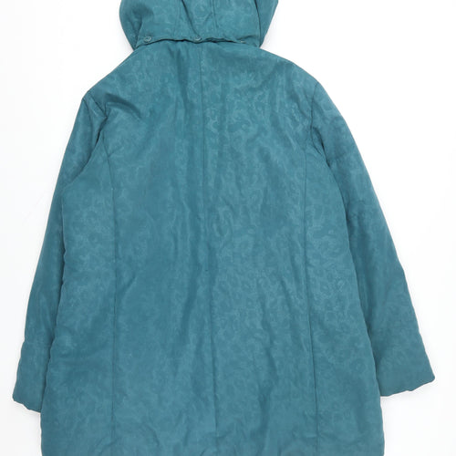 Finesse Women’s Blue Animal Print Hooded Parka Coat Size 20