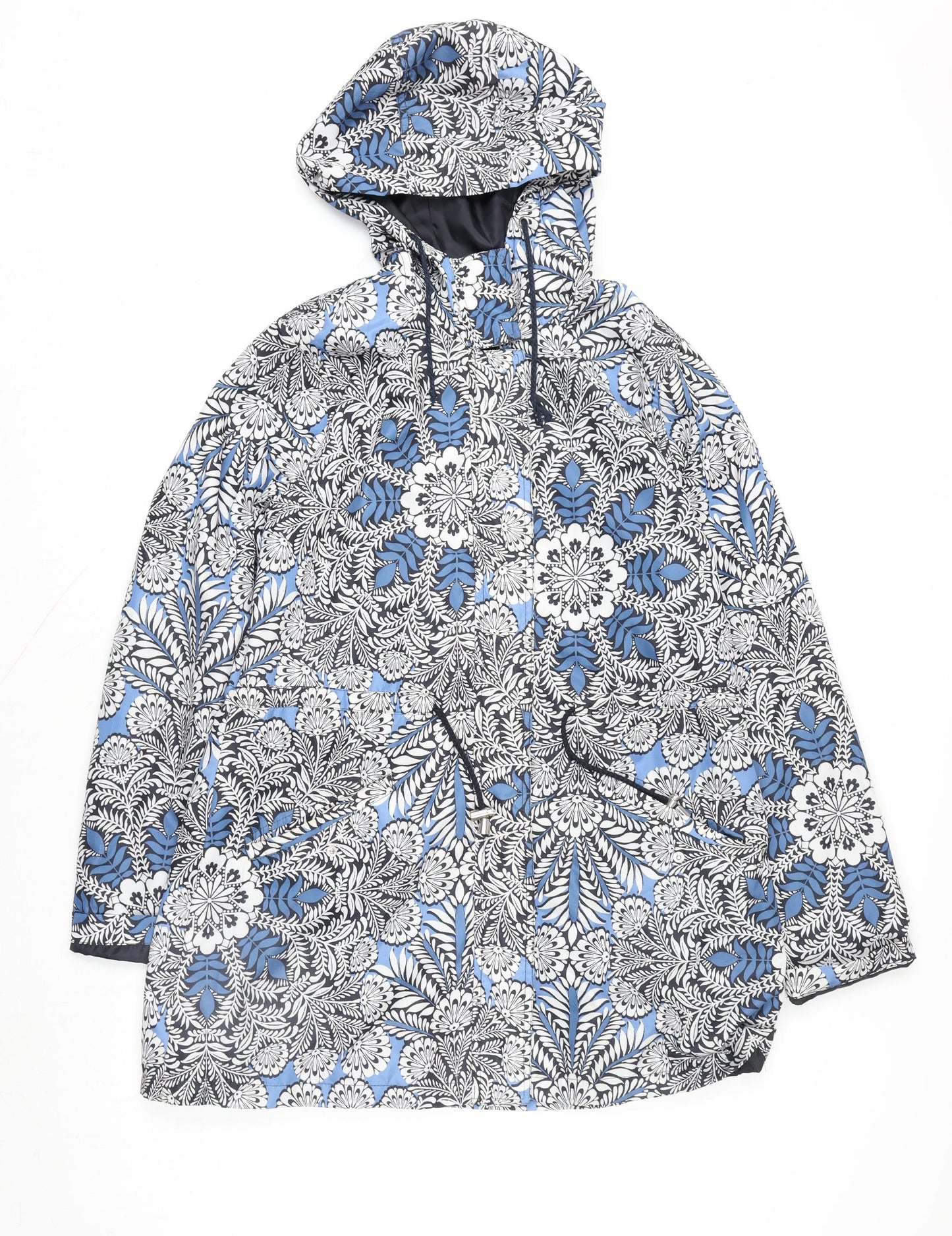 Peacocks Womens Blue Floral Waterproof Hooded Rain Coat Size 14