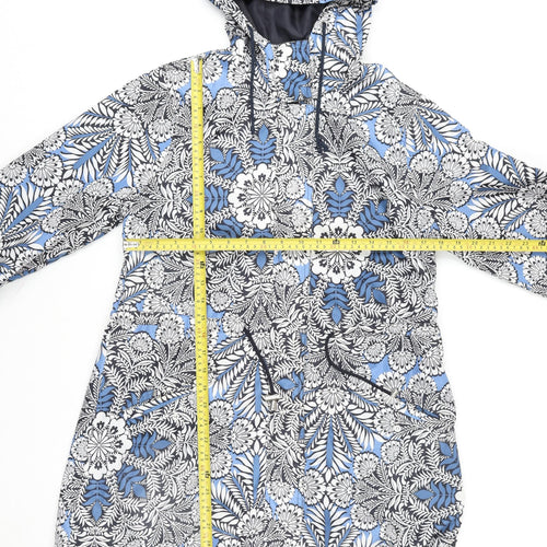 Peacocks Womens Blue Floral Waterproof Hooded Rain Coat Size 14