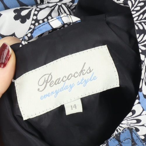 Peacocks Womens Blue Floral Waterproof Hooded Rain Coat Size 14