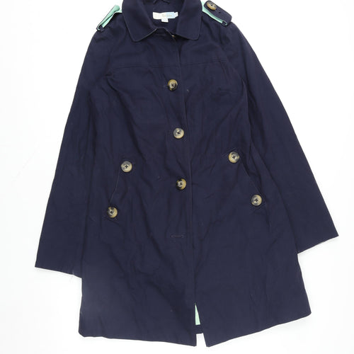 Boden Women's Navy Blue Cotton Trench Coat UK 6 Classic Long Double Breasted