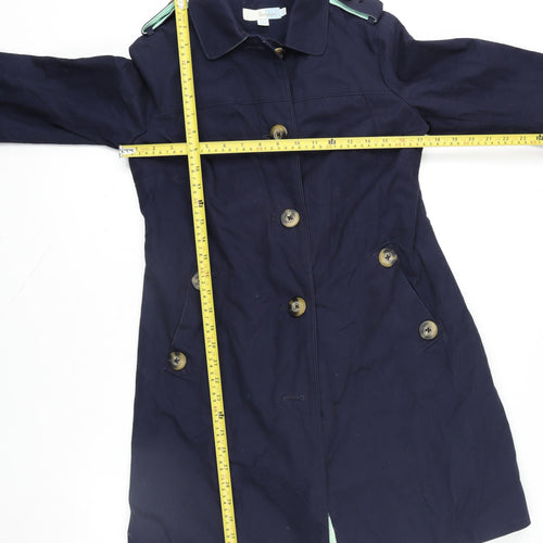 Boden Women's Navy Blue Cotton Trench Coat UK 6 Classic Long Double Breasted