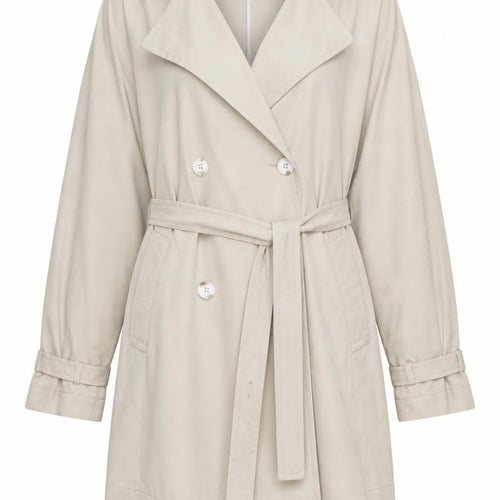 H&M Women Beige Trench Coat L Belted Cotton Lyocell