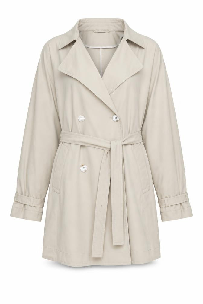 H&M Women Beige Trench Coat L Belted Cotton Lyocell