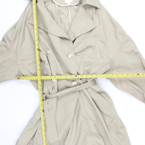 H&M Women Beige Trench Coat L Belted Cotton Lyocell