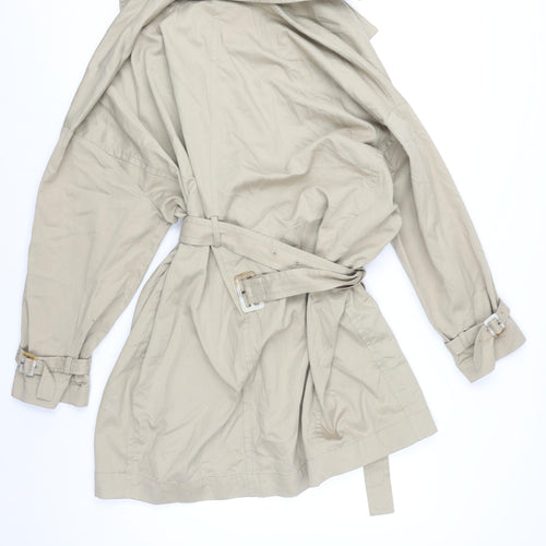 H&M Women Beige Trench Coat L Belted Cotton Lyocell