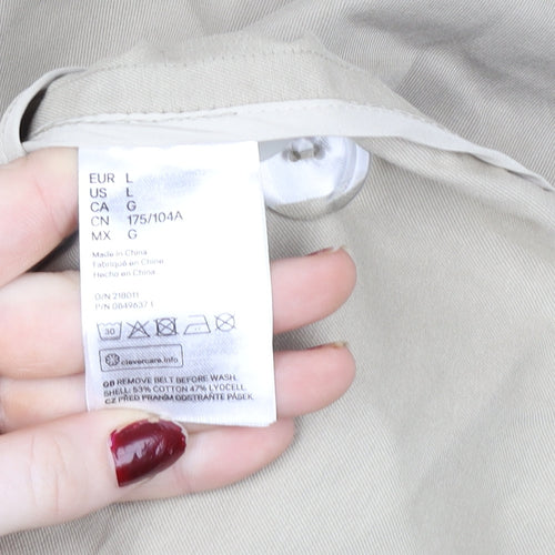 H&M Women Beige Trench Coat L Belted Cotton Lyocell
