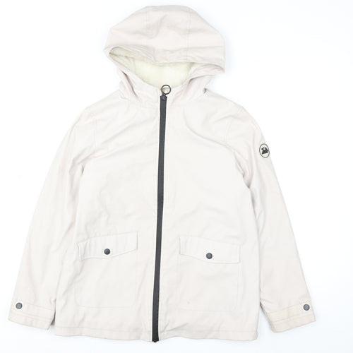 Primark Girls Beige Hooded Parka Coat 10-11 Years Lined Full Zip Pockets