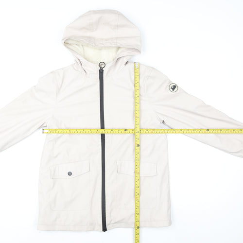 Primark Girls Beige Hooded Parka Coat 10-11 Years Lined Full Zip Pockets