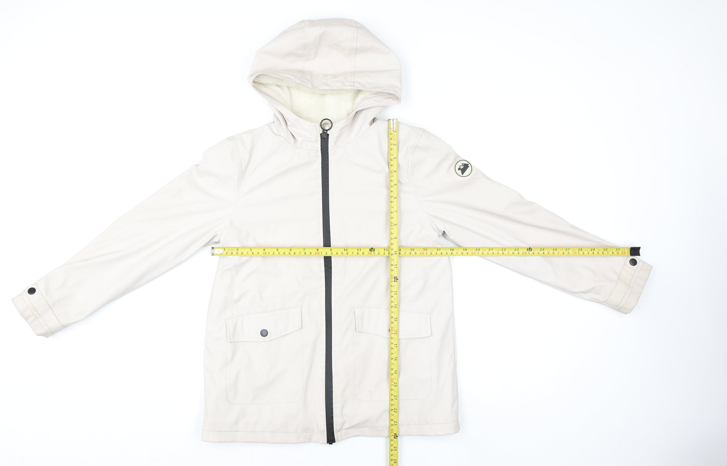 Primark Girls Beige Hooded Parka Coat 10-11 Years Lined Full Zip Pockets