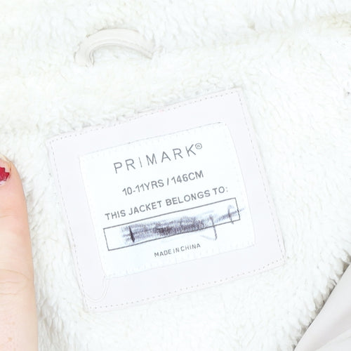 Primark Girls Beige Hooded Parka Coat 10-11 Years Lined Full Zip Pockets