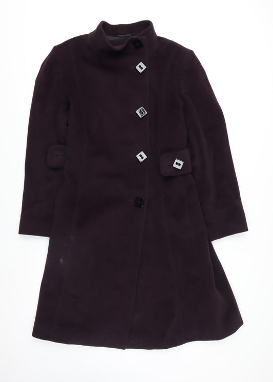 Jaeger Women Purple Wool Cashmere Long Belted Overcoat Size 16