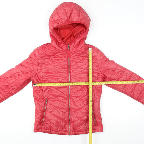 Bershka Women's Pink Hooded Puffer Jacket Size 8