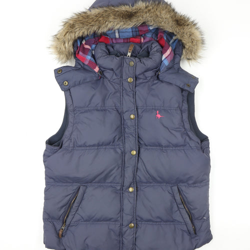 Jack Wills Women Blue Faux Fur Hooded Puffer Gilet Size 14